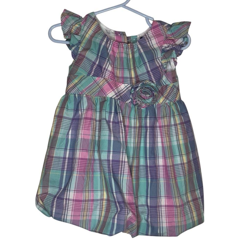 Chaps Baby Girl Pastel Plaid Bubble Dress SZ 12months